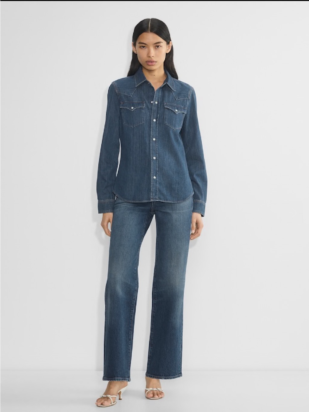 Denim Forum ($110) Western Denim Shirt in Vintage Dark Blue